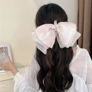 Elegant large oversized light pink organza bow hair clip for women hair accessories
