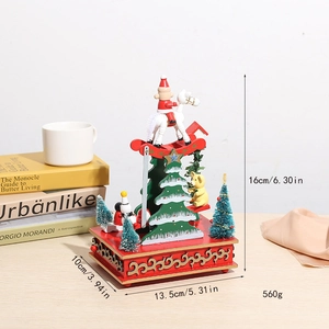 Boîte à musique de Noël en bois avec cheval à bascule et sapin, décoration festive de 16cm