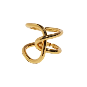 Minimalist gold knot adjustable ring with irregular twisted line design for stacking