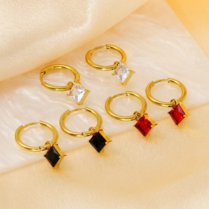 Colorful Square Zircon Hoop Earrings Stainless Steel 18K Gold Plated Geometric Elegant Jewelry For Women