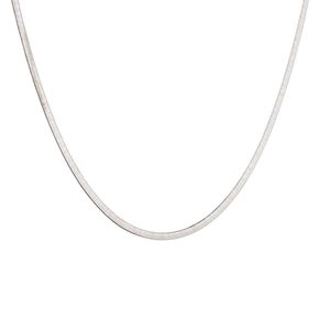 Sleek silver stainless steel flat snake chain necklace with high-polish braided texture