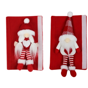 Christmas gnome refrigerator door handle covers with red heart patterns and velcro closure