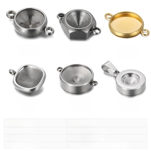 Variety of geometric stainless steel birthstone pendant settings in gold and silver