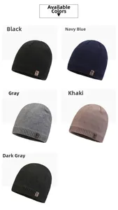 Detail of five winter beanie colors with high-quality knit texture and leather logo patch
