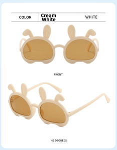 Detailed front and 45-degree angle views of cute white bear-ear kids sunglasses