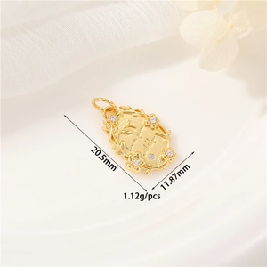 Detailed 14K gold plated pendant with micro-inlaid zircon and engraved flower patterns