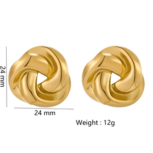 Detailed view of golden twisted knot stud earrings with 24mm size and 12g weight