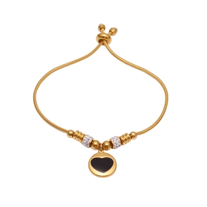 Bracelet serpent en acier inoxydable doré avec pendentif cœur et perles cristal
