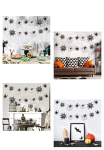 Halloween banner set featuring black spiders and spider webs for festive party decorations