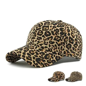 Leopard Print Baseball Cap Women Cotton Polyester Structured Top Sun Protection Outdoor Curved Brim Adjustable Hat