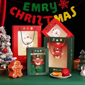 Festive Christmas gift bags with transparent window featuring Santa and reindeer designs