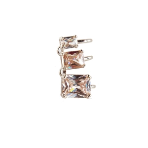Minimalist geometric square zircon ear cuff with champagne stones and silver metal clasp