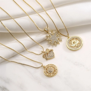 Elegant Copper Zircon Geometric Pendant Necklace Heart Star Sun Dove Shape Fashion Jewelry For Women