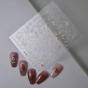 Gold celestial nail art stickers featuring vintage sun moon stars design model Co-105