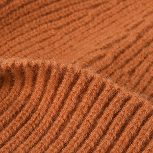 Thick caramel rib knit beanie hat made of warm fuzzy wool for winter outdoor style