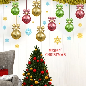 Christmas wall stickers with red gold balls and Merry Christmas lettering for home decor