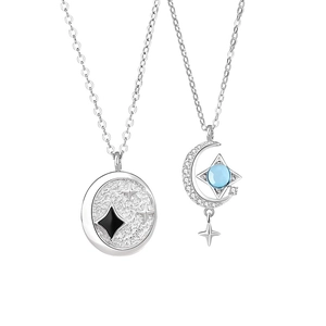925 silver galaxy necklaces with star moon pendants and blue bead for couples