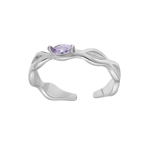 S925 Sterling silver open ring with purple marquise zircon in a leaf design