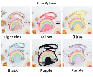 Detailed grid of macaron mini purses featuring glitter rainbow and sequin heart charms