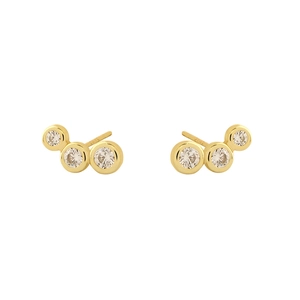 Elegant S925 sterling silver gold earrings with three curved cubic zirconia stones