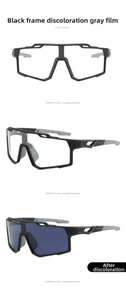 Detail view of photochromic sports sunglasses with black frames and grey non-slip pads