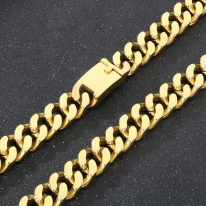 Men's bold gold-tone stainless steel Cuban link chain necklace with secure clasp