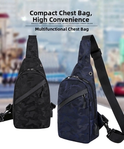 Details von Herren-Brusttaschen in Camouflage mit externem USB-Ladeanschluss