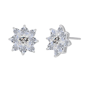 Elegant S925 sterling silver snowflake stud earrings with sparkling zircon crystals