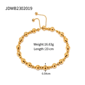 18K gold plated beaded bracelet with adjustable slide clasp and 0.59cm polished metal beads