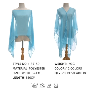 Light blue translucent polyester shawl wrap for women with full product specifications