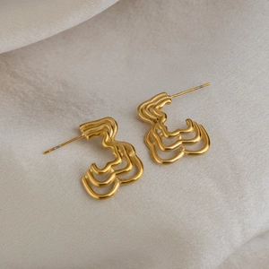 Abstract Bear Stud Earrings Stainless Steel 18K Gold Plated Hollow Wavy Multi Layer Retro Fashion For Women Hypoallergenic