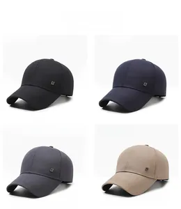 Baseball cap color options in black, navy, grey, and khaki with side metal logo detail
