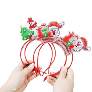Set of 4 cute Christmas headbands with glitter filled PVC Santa and reindeer figures