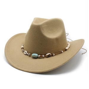Khaki felt western cowboy hat with ethnic beaded band and turquoise stone detail