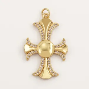Detailed view of golden cross pendant with zircon stones including size measurements