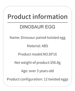 Detailed product specification table for 12-piece dinosaur matching eggs toy set