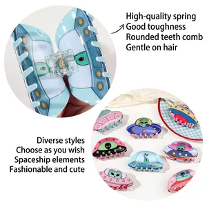 Unique acrylic UFO spaceship hair claw clip set with creative alien theme design