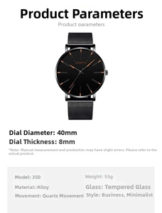 Vista de detalle del reloj de malla negra con esfera de 40 mm y grosor de caja de 8 mm