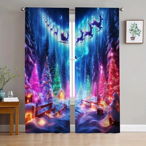 Christmas blackout curtains featuring reindeer sleigh and snowy house for festive decor