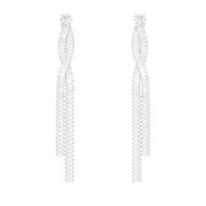 Elegant S925 silver long tassel earrings with sparkling square cubic zirconia stones