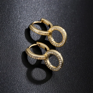 Minimalist 18K gold plated copper hoop earrings with interlocking white zircon charms