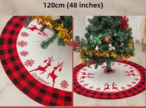 Detail of 48-inch knitted Christmas tree skirt with reindeer and snowflake patterns