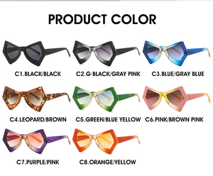 Color chart of butterfly sunglasses featuring eight stylish gradient and solid frame colors