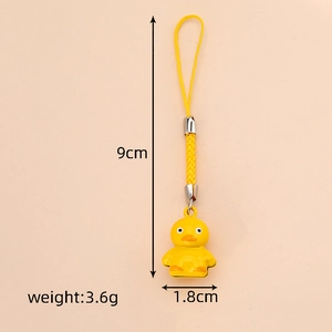 Detail view of yellow duck charm with 9cm height and 3.6g weight dimensions