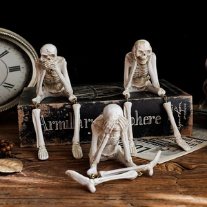 Harz Skelett Totenkopf Figuren Gothik Deko Halloween Ornamente Siehe Höre Sage Nichts Yoga Lesen Stile