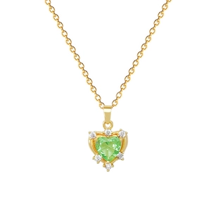 Elegant gold titanium steel necklace featuring a green heart zircon pendant with crystal halo