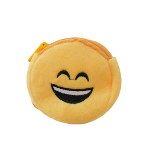 Cartoon plush round yellow smiley face shoulder bag with zip closure for children