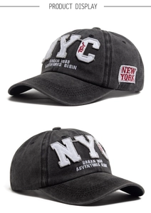 Détails de la casquette en coton délavé avec broderie NYC en relief et style vintage