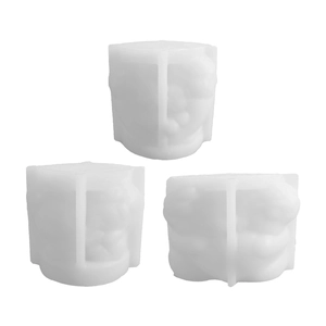 Three-piece liquid silicone mold set for DIY 3D bear candles and gypsum ornaments