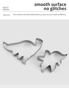 Close-up of smooth stainless steel dinosaur-shaped cookie cutters for safe DIY baking